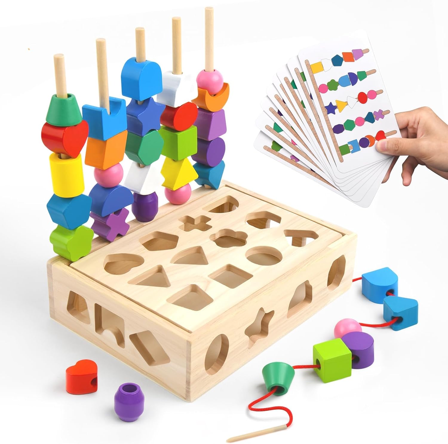 Wooden Lacing and Threading Beads Set